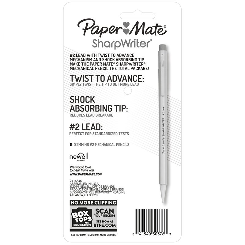 Paper MateÂ® SharpWriterÂ® Mechanical Pencils, 0.7 mm, Yellow Barrel, Pack Of 5 Pencils - Image 4